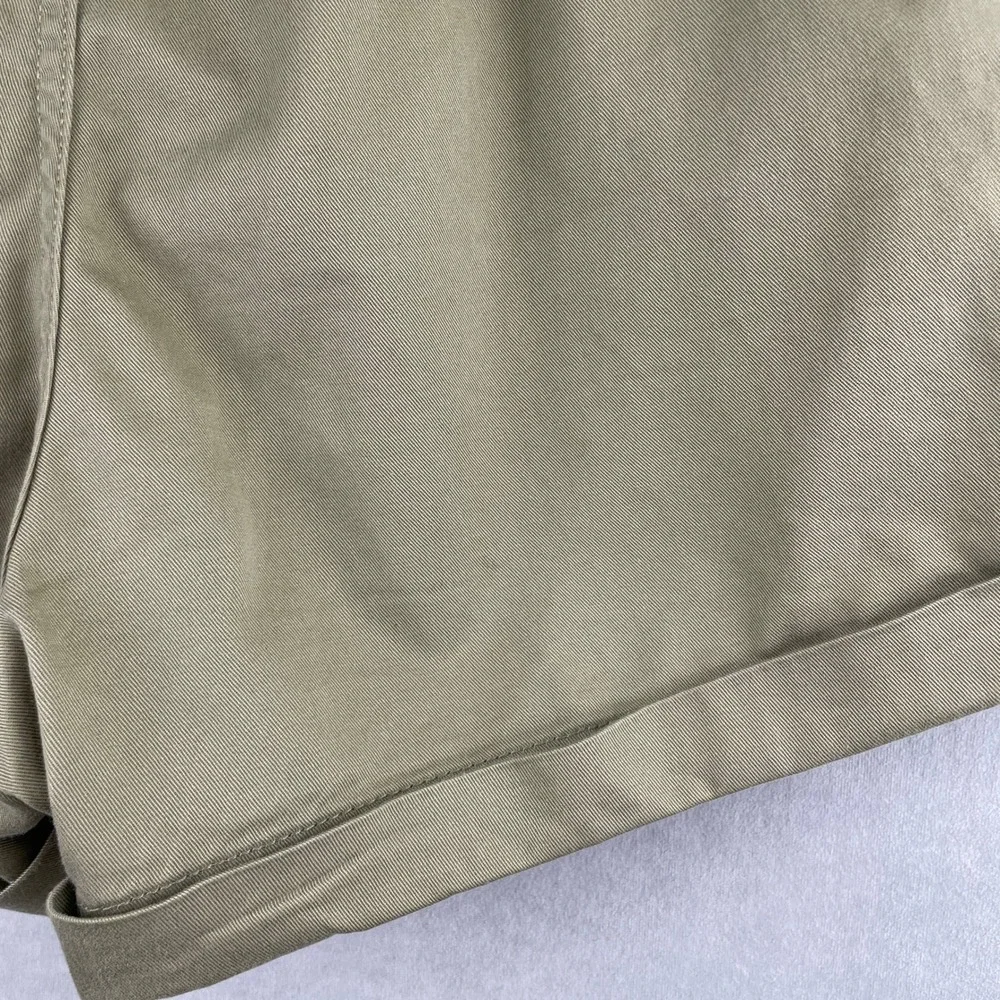 H&M Olive Green Cotton Twill Paperbag Waist Shorts High Rise Cuffed Gorp Women 6